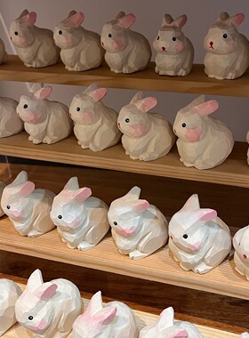 木雕兔子摆件实木木雕兔年小礼品摆配件可爱小兔子浩彤木原创新