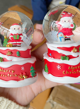 圣诞雪车发光水晶球树脂摆件圣诞节装饰圣诞树雪人玻璃球平安夜