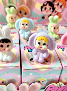 潮玩树脂立体植绒哭娃兔子公仔盲盒女警萌粒摆件公仔