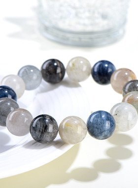 久雅水晶 天然蓝彩幽灵千层圆珠手链 老矿彩幽灵散珠手串 批发