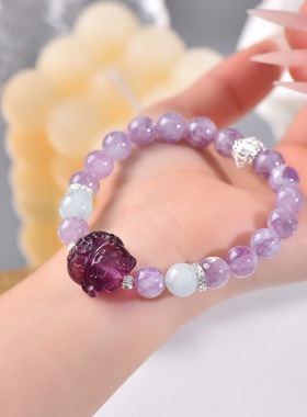 天然紫祖母海蓝宝萤石招财猫时尚设计手链抖音小红书直播供货