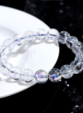 久雅水晶 天然阿赛斯特莱七彩白水晶 阿塞圆珠手链彩虹水晶手串