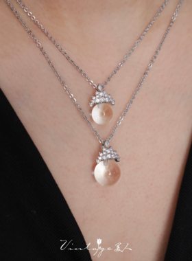 冰透白月光~法式闪耀白水晶项链