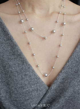 灰珍珠美人｜优雅灰珍珠毛衣链