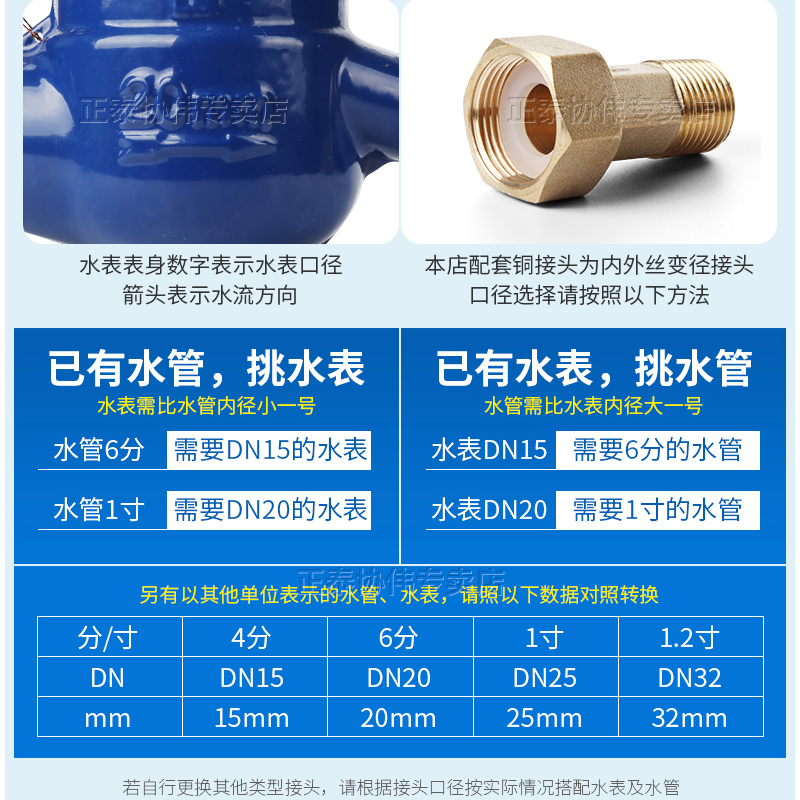 正泰水表家用出租房自来水表冷机械水平旋翼式国标DN1520/1寸46分-图2