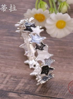 跨境热销星星彩色画油拼接手链 手工画油五角星时尚合金手镯