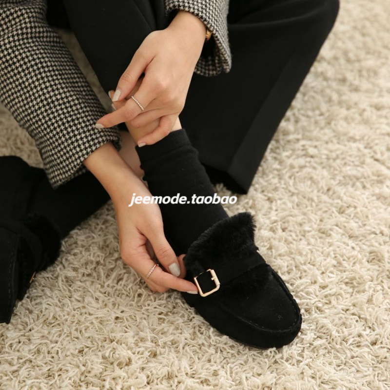 小池在首尔2024年冬季新款一字皮带扣加绒保暖休闲小棉鞋乐福鞋女,淘宝优惠券,粉丝福利购,淘宝优惠卷