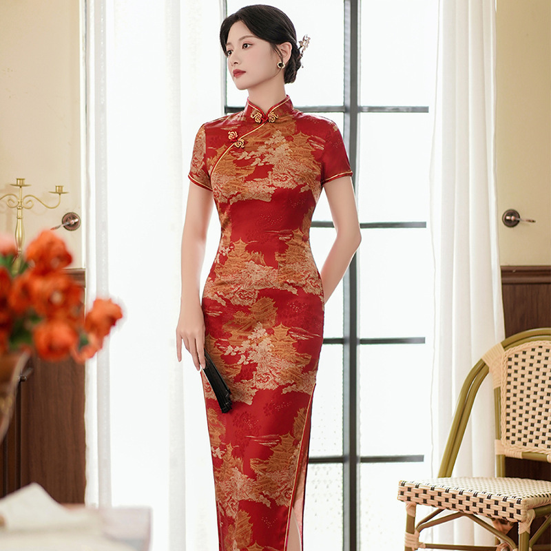 Chinese traditional dress cheongsam2024春夏新款旗袍长裙女装 - 图1