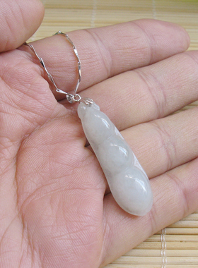福豆吊坠翡翠真玉石项坠S925纯银项链锁骨挂件银饰品男女大人小孩