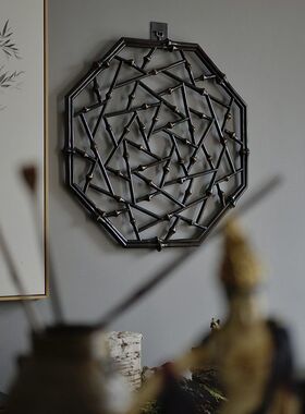 竹制筇中式花格窗手工八边形
