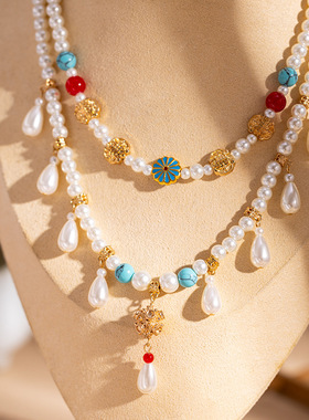 汉服新中式项链珍珠璎珞双层古风百搭气质锁骨链国风古装旗袍