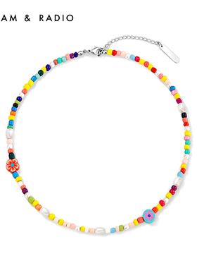 Dream＆Radio度假风彩色串珠巴洛克淡水珍珠项链女设计感夏日配饰