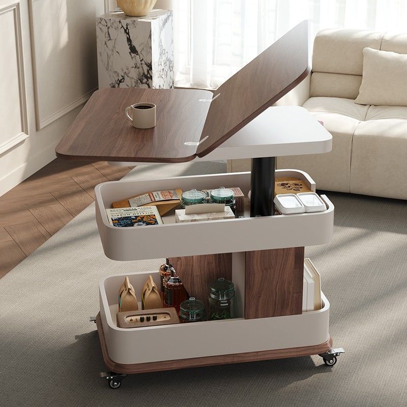 家用多功能实木可移动边几小户型客厅沙发升降折叠茶几带轮小推车 - 图3