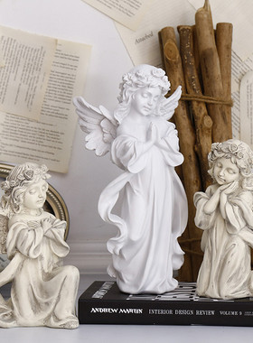 树脂少女心桌面摆件天使花仙子雕塑欧式复古可爱装饰品