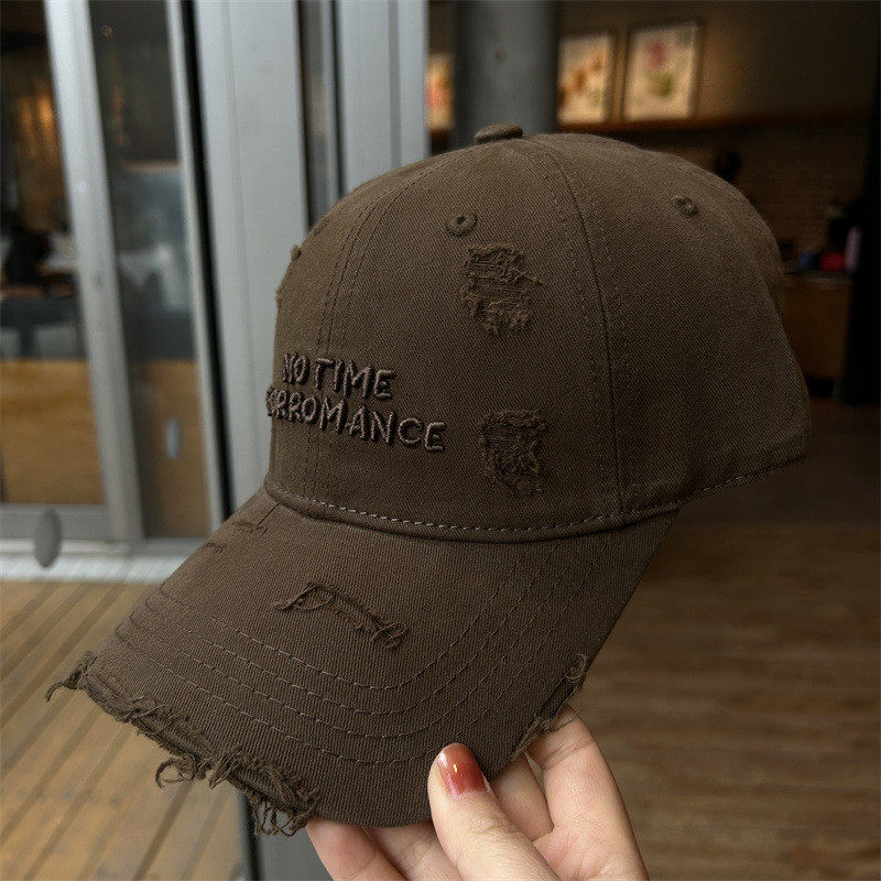 夏季女款破洞水洗棉鸭舌帽字母刺绣加宽帽檐显脸小软顶遮阳帽,淘宝优惠券,粉丝福利购,淘宝优惠卷