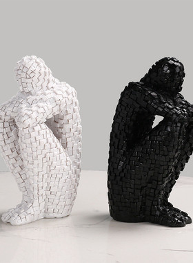 现代黑白抽象艺术摆件轻奢客厅高档装饰品小众设计高级感