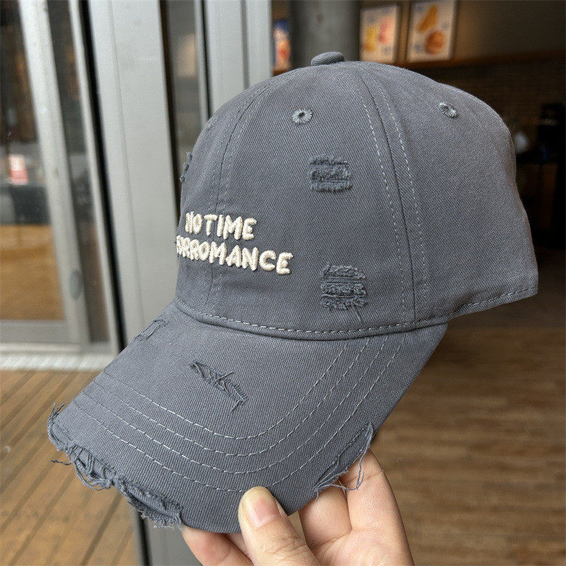 夏季女款破洞水洗棉鸭舌帽字母刺绣加宽帽檐显脸小软顶遮阳帽,淘宝优惠券,粉丝福利购,淘宝优惠卷