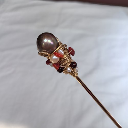 原创手工淡水珍珠发簪微瑕复古随形绕线小众高级感汉服盘发配饰 - 图0