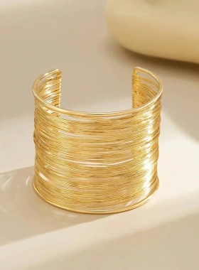 欧美热销夸张光面铁丝手镯女个性亚克力彩色几何叠戴手饰