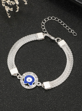 欧美跨境新款镶钻恶魔之眼手链创意复古简约合金单层潮流个性手饰