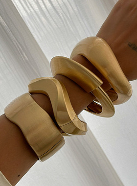 欧美饰品 时尚感不规则合金手镯 轻奢风光面宽版Bracelet套装