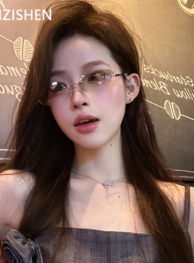 欧美辣妹无边框蓝色太阳镜