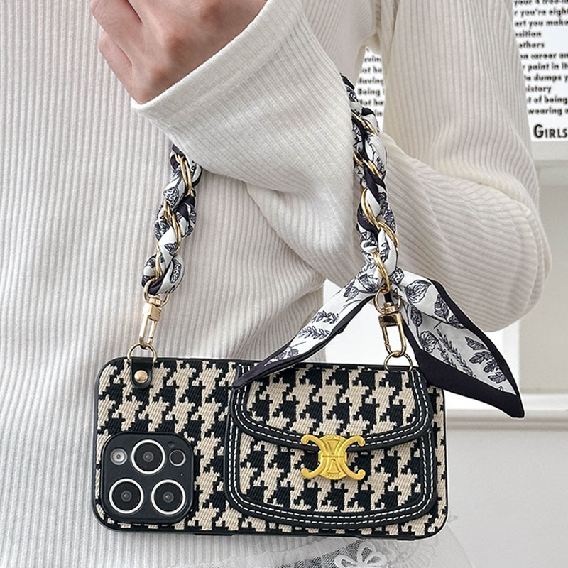 老花iPhone16promax手机壳新14斜挎苹果15pro高级14卡包13皮质潮12复古7p奢华11贵妇xr手提简约8plus时尚防摔 - 图1