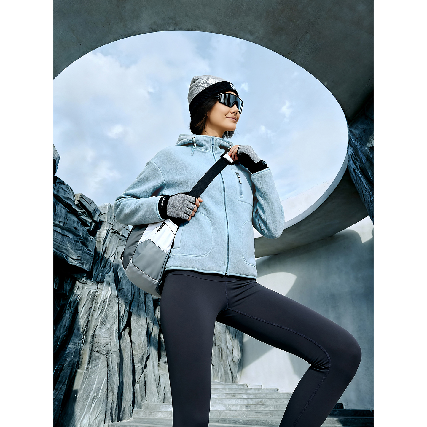 云上生活【城市运动风系列】奥粒绒连帽拉链外套秋冬卫衣外套 - 图0