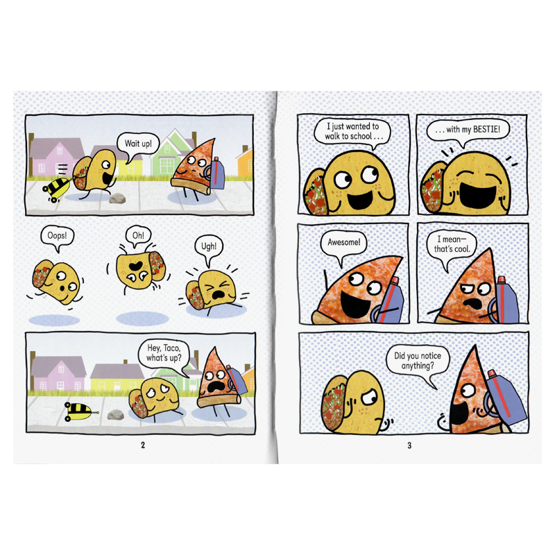 披萨饼与玉米片4对学校来说太酷了 Pizza and Taco Too Cool for School 英文原版 儿童幽默漫画英语故事小说图象式初级章节书精装