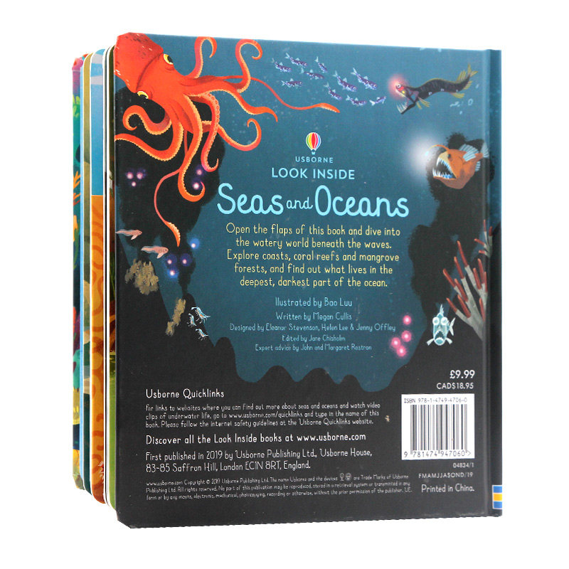 Usborne出品看里面系列海洋 英文原版绘本 Look Inside Seas and Oceans 儿童英语启蒙纸板翻翻书 科普百科 亲子共读 精美插图