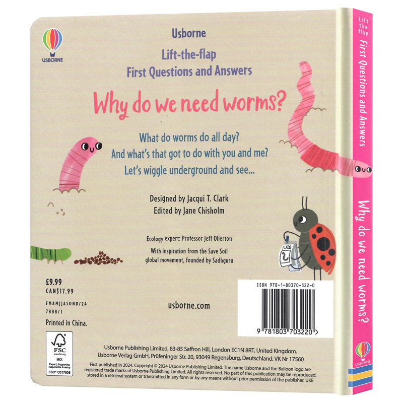 Usborne出品问与答翻翻书系列我为什么需要虫子 Why do we need worms? 英文原版绘本 幼儿童英语启蒙认知科普读物纸板书亲子阅读