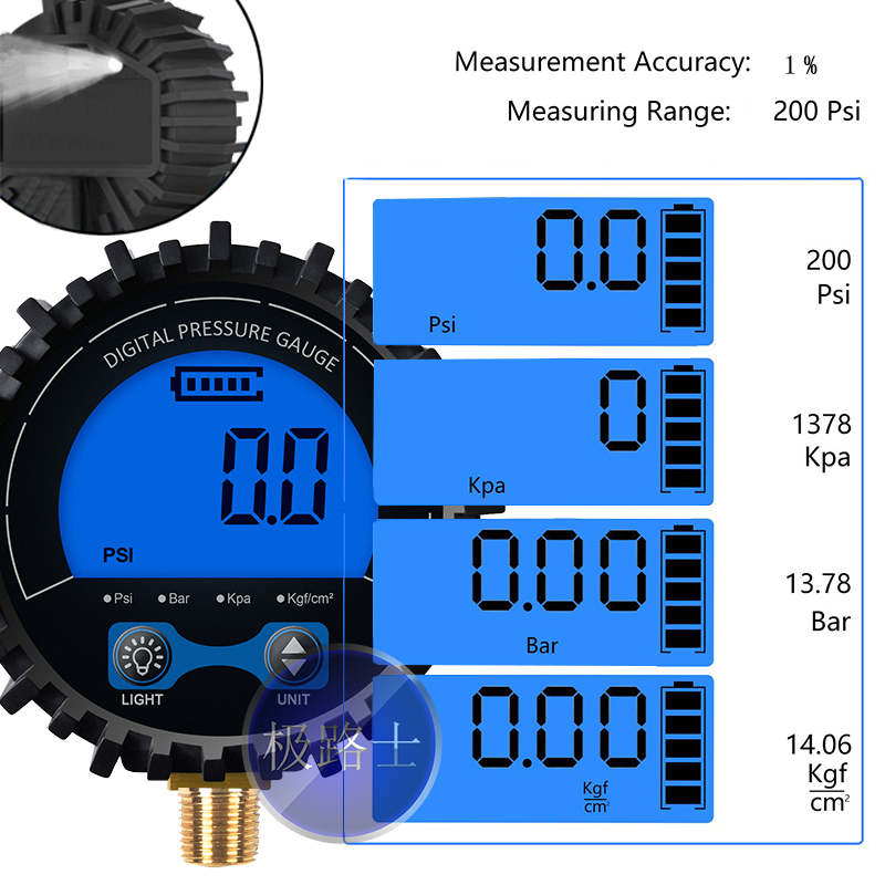极路士轮胎气压表检测表头空气测量数显表0.1PSI精大屏显示气压测-图0