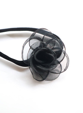 choker超仙黑色山茶花系带锁骨链