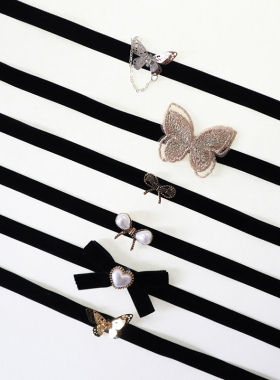 黑色丝绒复古锁骨链女蝴蝶