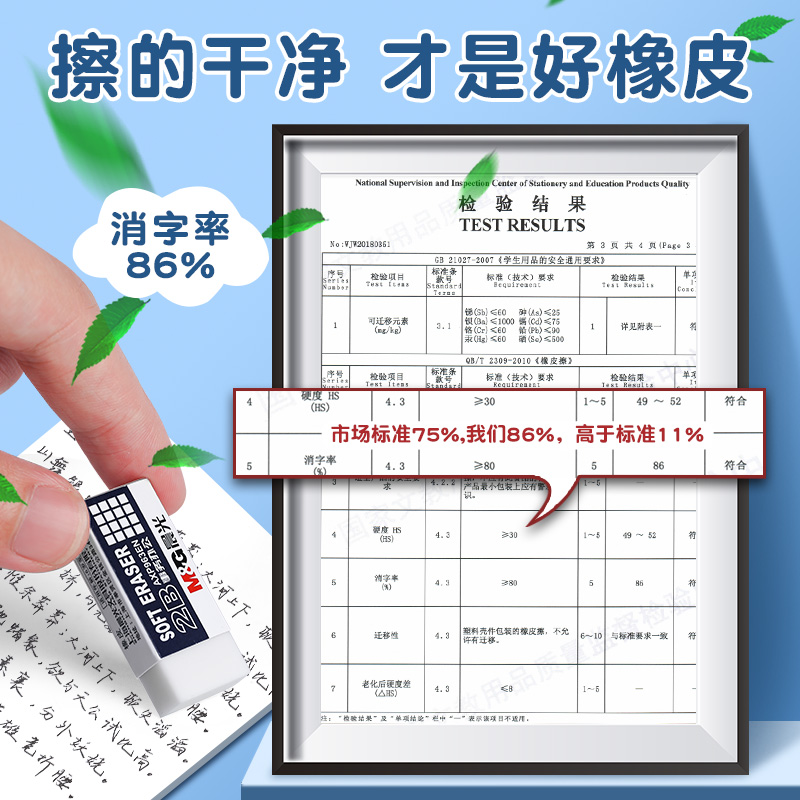 晨光2B考试专用橡皮擦学生无屑铅笔答题卡绘图象皮可带小学生儿童便携像皮省力超干净不留痕无铅4B素描像笔擦 - 图1