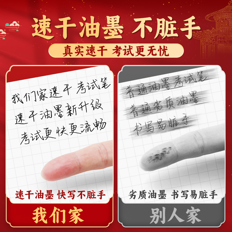 晨光按动中性笔孔庙考试专用笔速干刷题笔中考高考0.5碳素笔高颜值签字笔子弹头顺滑黑色水笔教师办公圆珠笔 - 图1