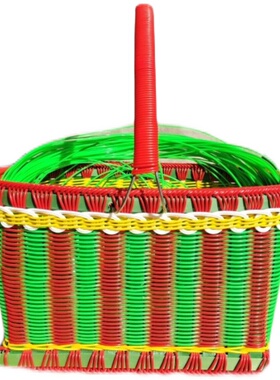 纯手工编织蓝子编织花篮手提藤篮买菜篮水果盘塑料大号中式藤条