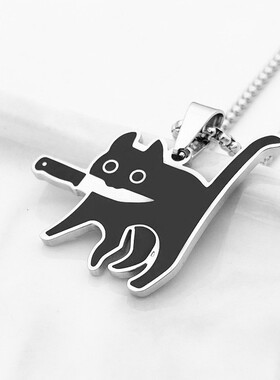 ins嘻哈黑色猫咪小刀毛衣链