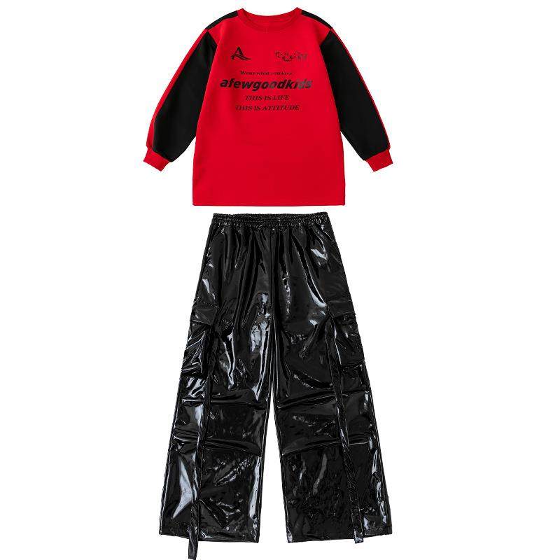 儿童街舞潮服嘻哈男童黑皮裤表演服套装hiphop女童潮装元旦演出服,淘宝优惠券,粉丝福利购,淘宝优惠卷