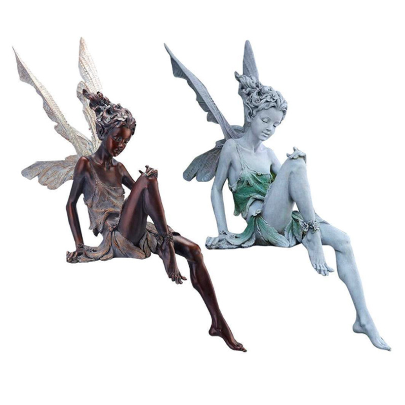 FairyStatue树脂工艺品花仙子园林摆件图雷克坐妖精雕像