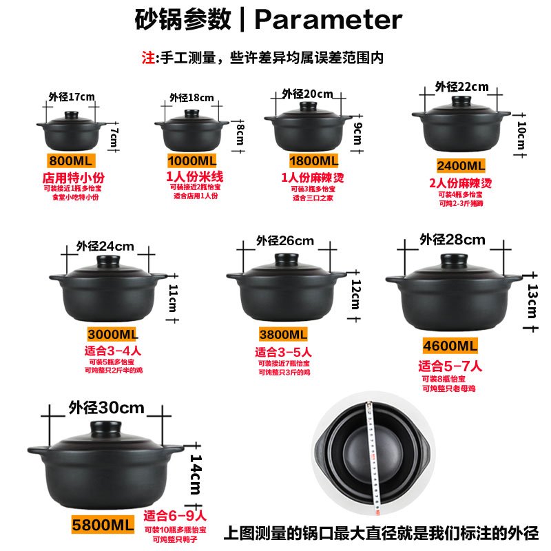 电陶炉明火通用米线砂锅麻辣烫专用锅商用家用砂锅碗陶瓷煲汤大号-图1