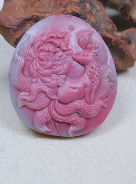 盐源玛瑙吊坠挂件收藏级九尾狐满肉雕刻件毛衣链DIY配件