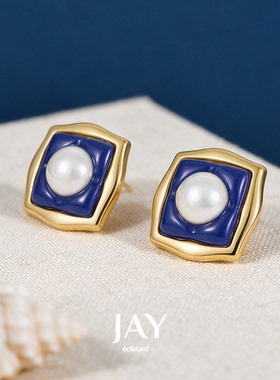 JAY静谧复古蓝色耳钉小众设计