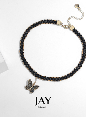 JAY黑色蝴蝶颈链锁骨链choker