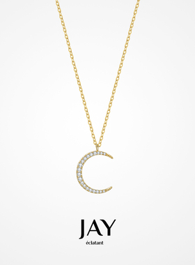 JAY晚安月亮925银项链金色颈链