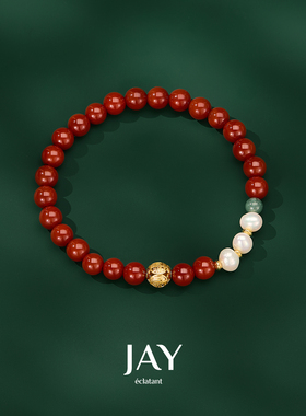 JAY红玛瑙手串中式翡翠珍珠手链