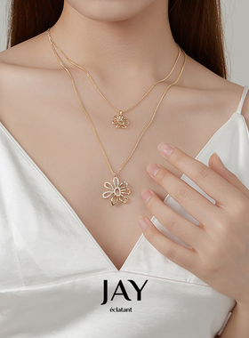 JAY叠戴双层花朵项链春夏毛衣链