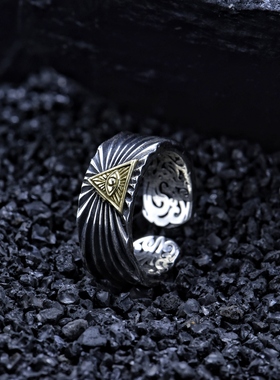 纯银上帝之眼戒指男士潮嘻哈欧美风设计感指环小众复古暗黑风配饰