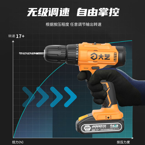 大艺E1028锂电钻20V充电式手电钻双速家用电动螺丝刀官方旗舰正品 - 图2