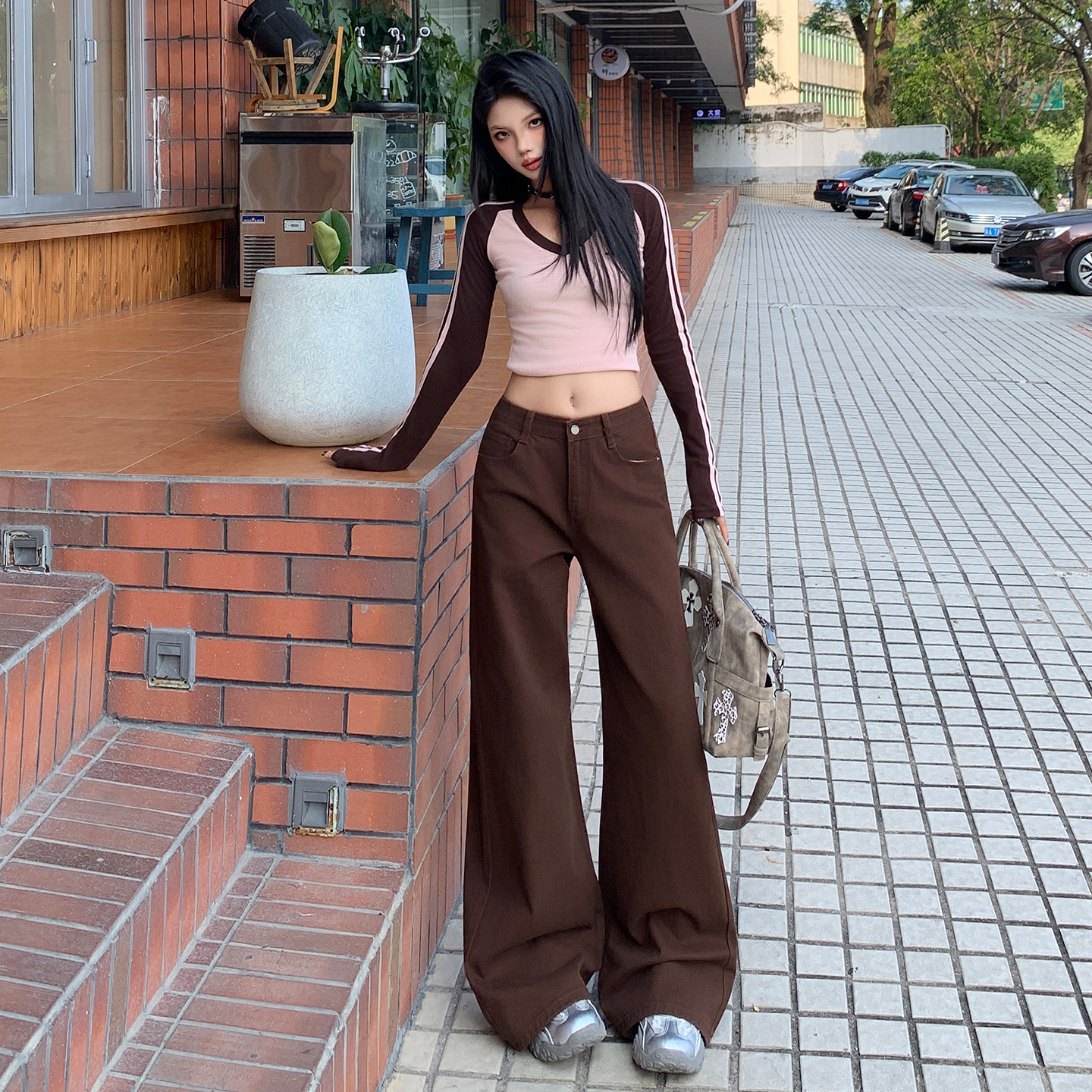 TRYOLO【芬兰暮光】直筒牛仔裤女新款加绒宽松百搭显瘦阔腿拖地裤 - 图1